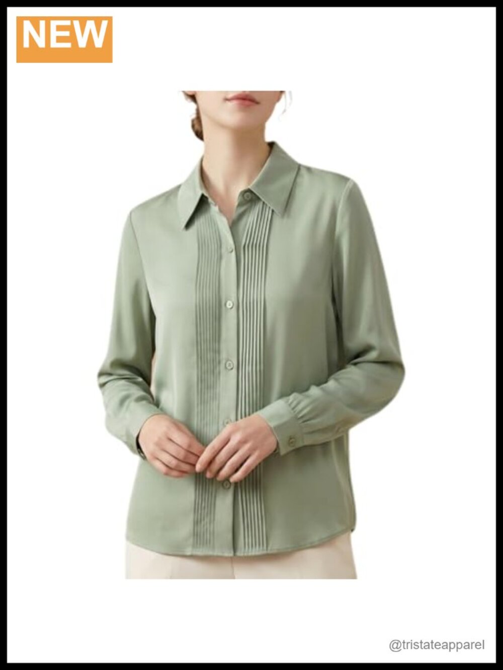 Mulberry Silk Pleated Front Long Sleeve Button Down Blouse Business Casual